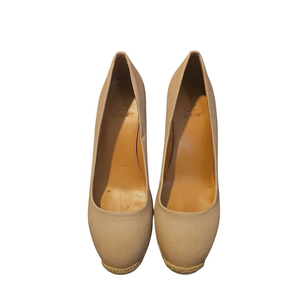 J. Crew tan beige Canvas espadrille wedges sz 7.5 - Picture 3 of 6